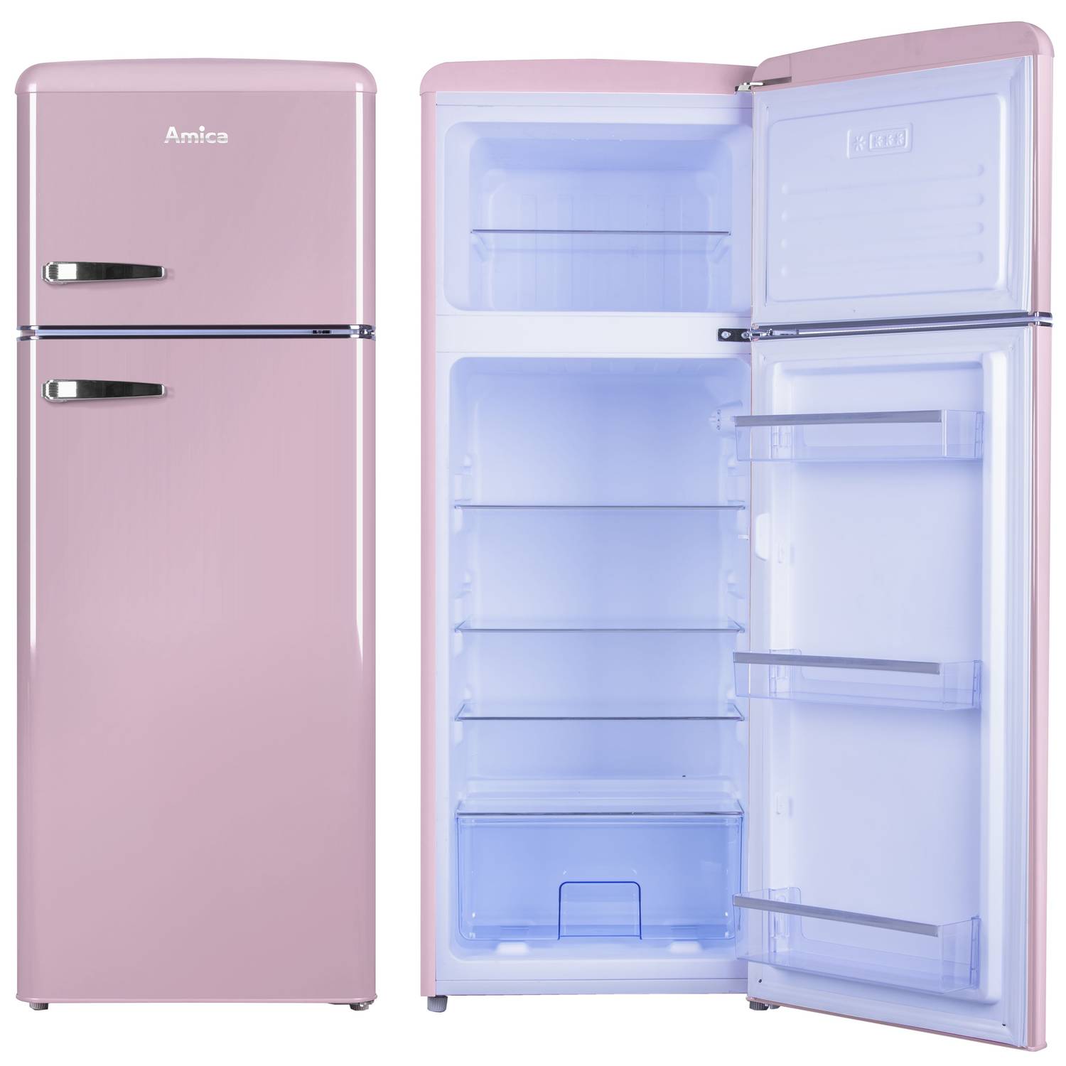 Kühl--Gefrierkombination im Retro Design, 144 cm Höhe, cupcake pink