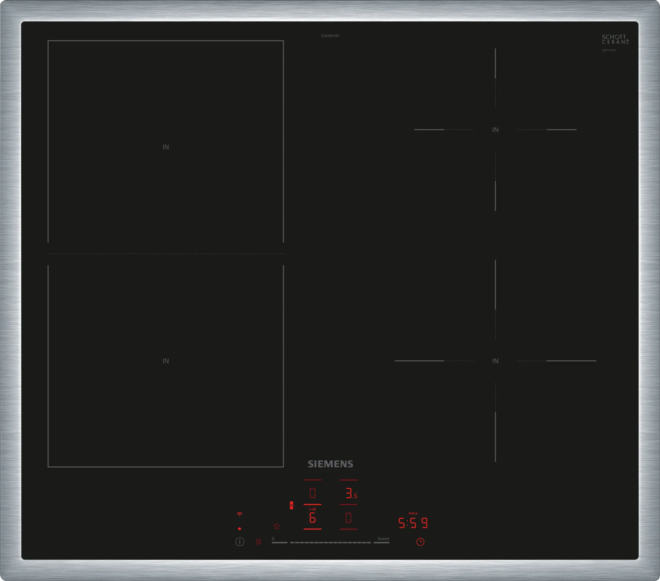  ED64RHSB1E, iQ500, Induktionskochfeld, 60 cm, Schwarz, Mit Rahmen aufliegend