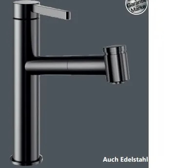 KWC Bevo, massive Edelstahl-Armatur mit Auszugsbrause, schwarz, HD KWC Bevo, massive Edelstahl-Armatur mit Auszugsbrause, schwarz, HD