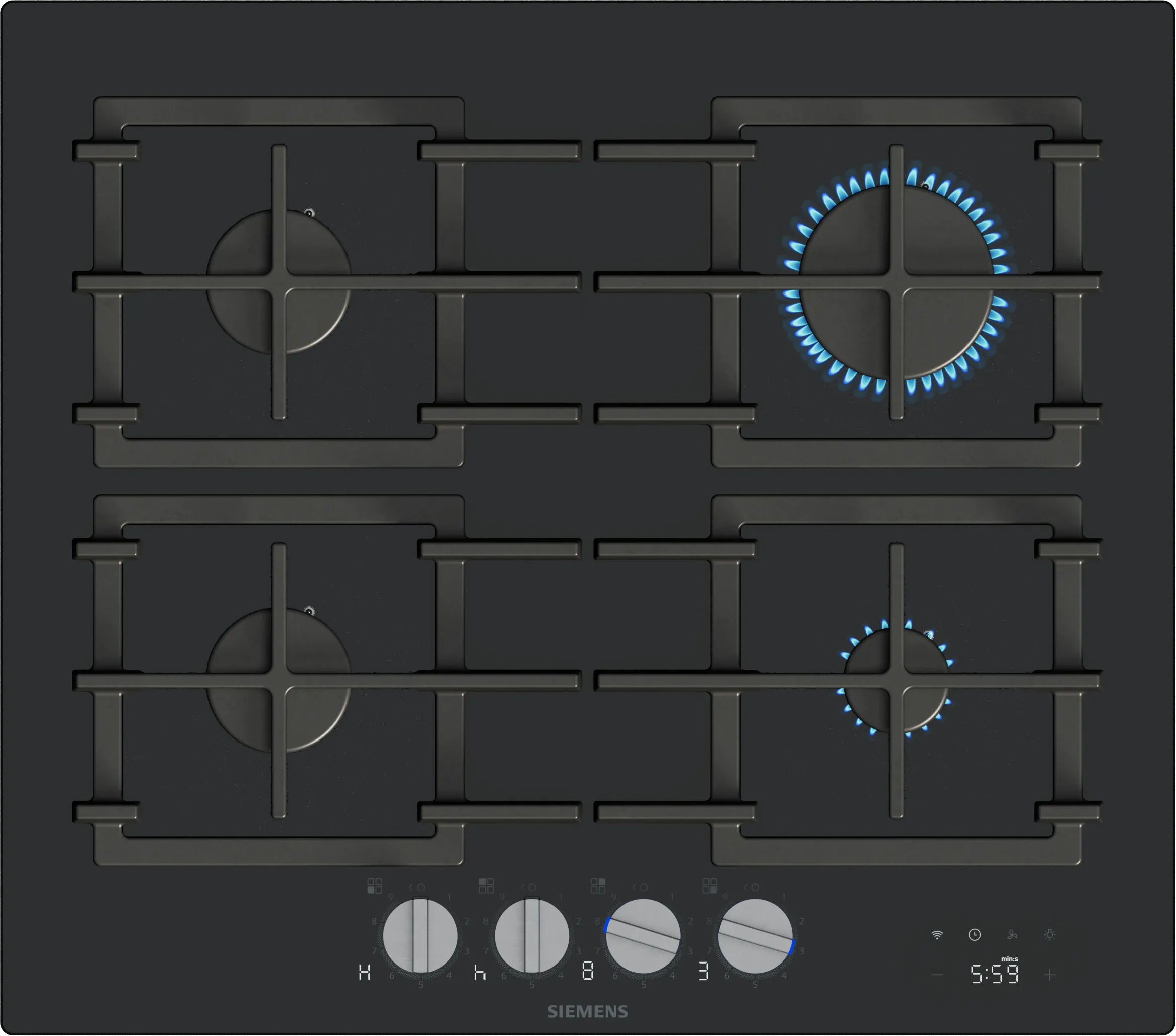 ER6A6PH40, iQ700, Gaskochfeld, 60 cm, Hartglas, Schwarz