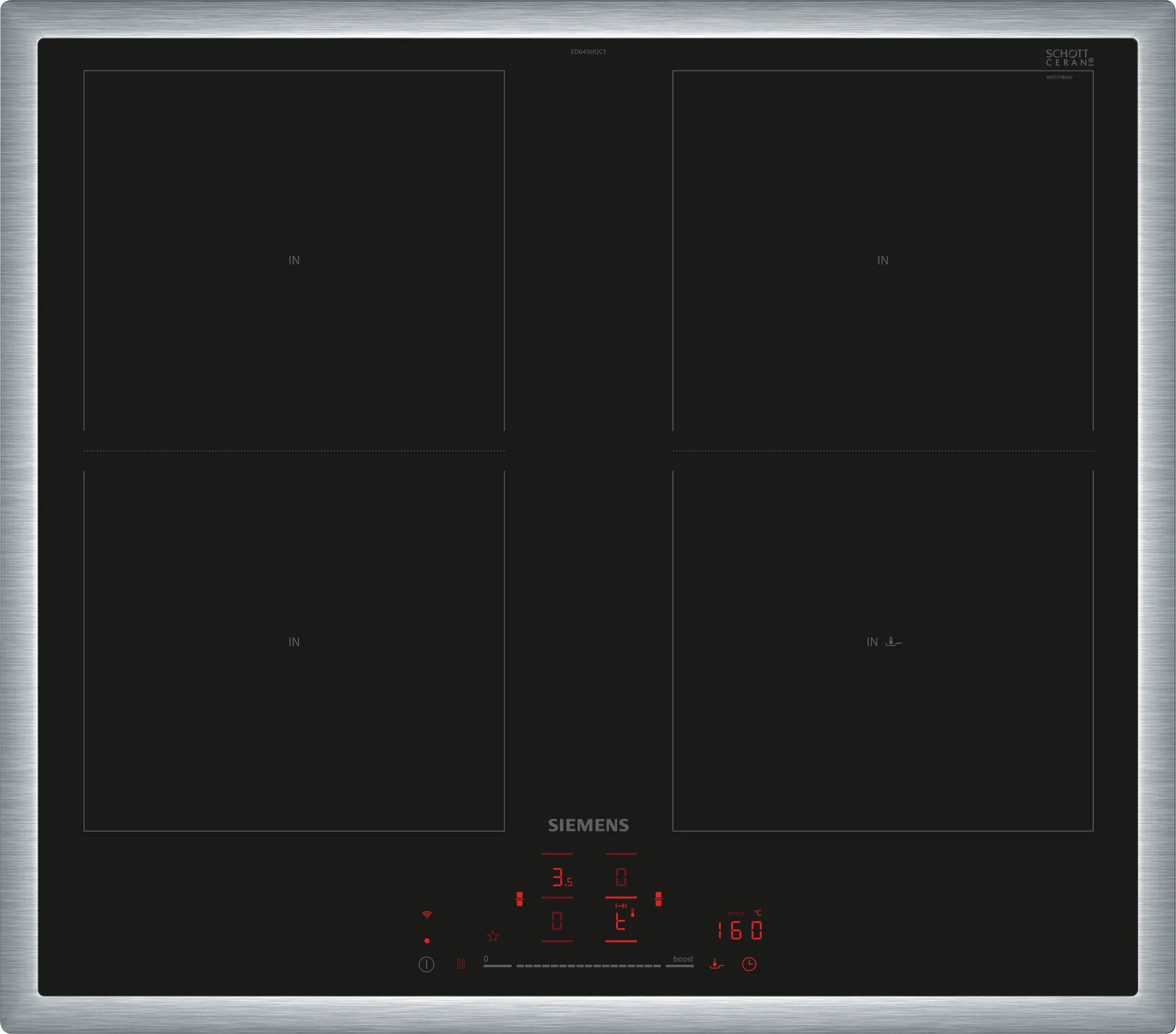  ED645HQC1E, iQ500, Induktionskochfeld, 60 cm, Schwarz, Mit Rahmen aufliegend