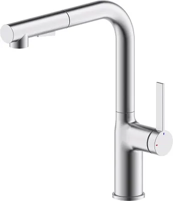AMARI Küchenarmatur, HD, steelfinish, L-Auslauf mit Auszugsbrause