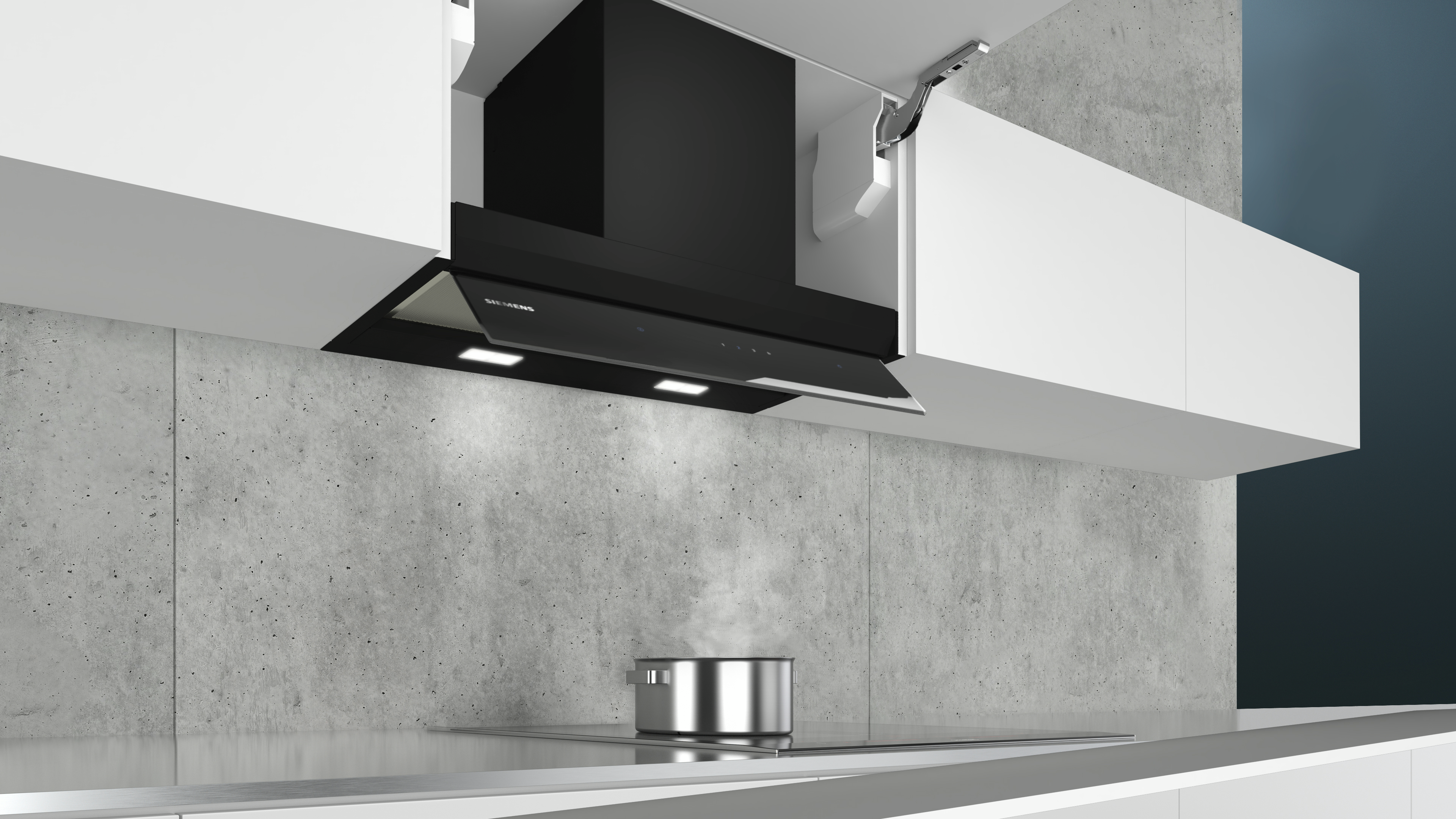  LJ67BAM60, iQ500,  Integrierte Designhaube,  60 cm,  Klarglas schwarz bedruckt