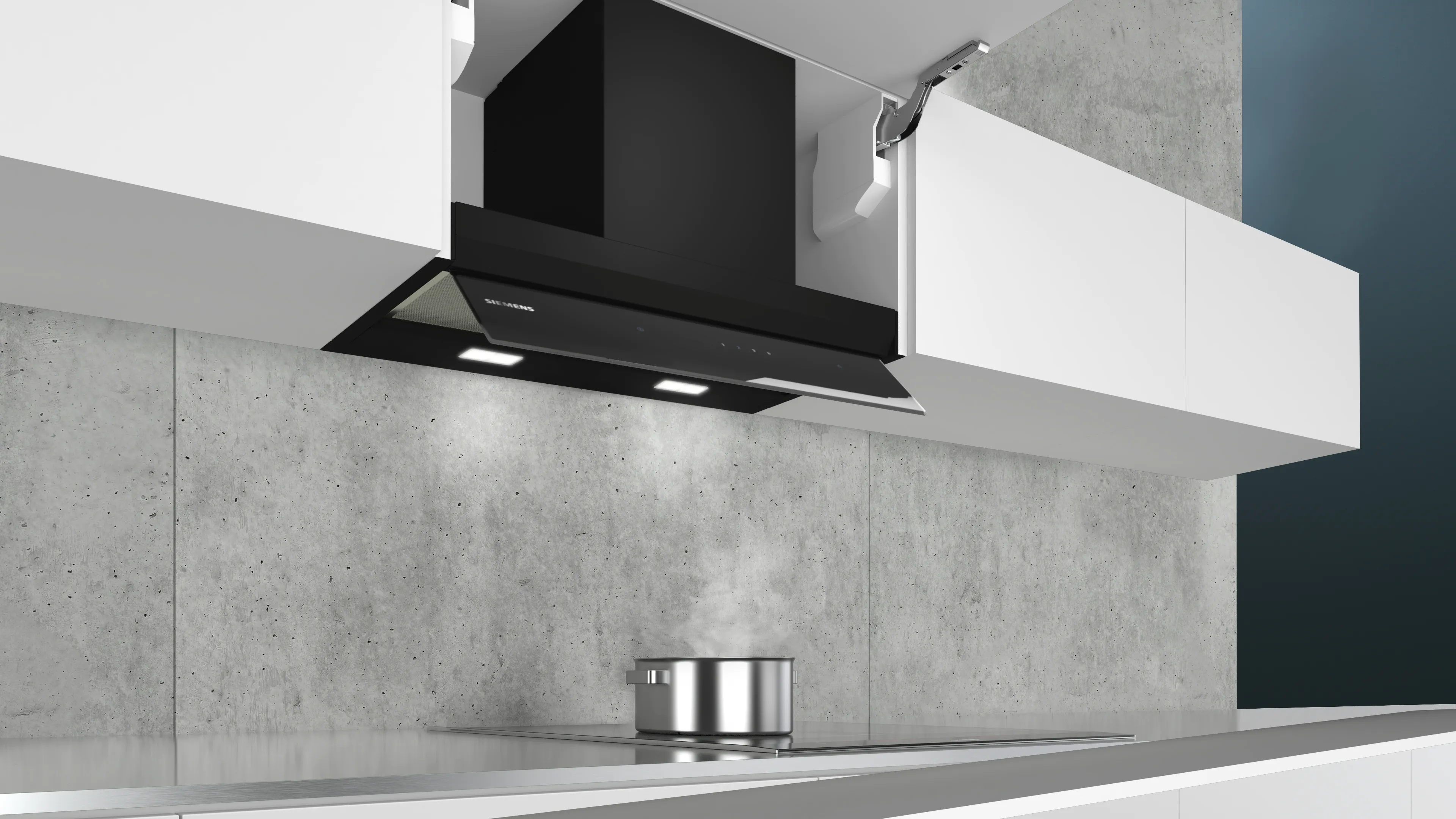  LJ67BAM60, iQ500, Integrierte Designhaube, 60 cm, Klarglas schwarz bedruckt