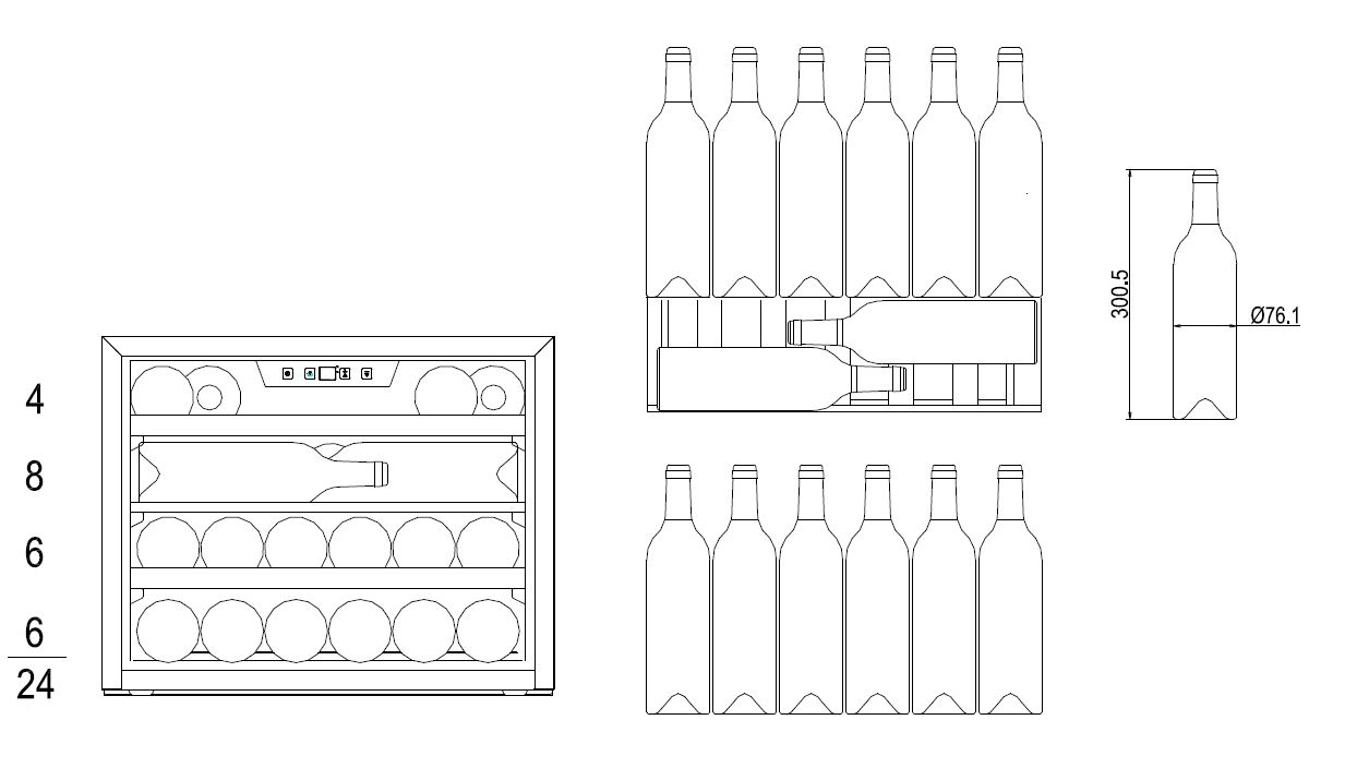 Einbau-Weintemperierschrank, X-Type Design, schwarz Einbau-Weintemperierschrank, X-Type Design, schwarz