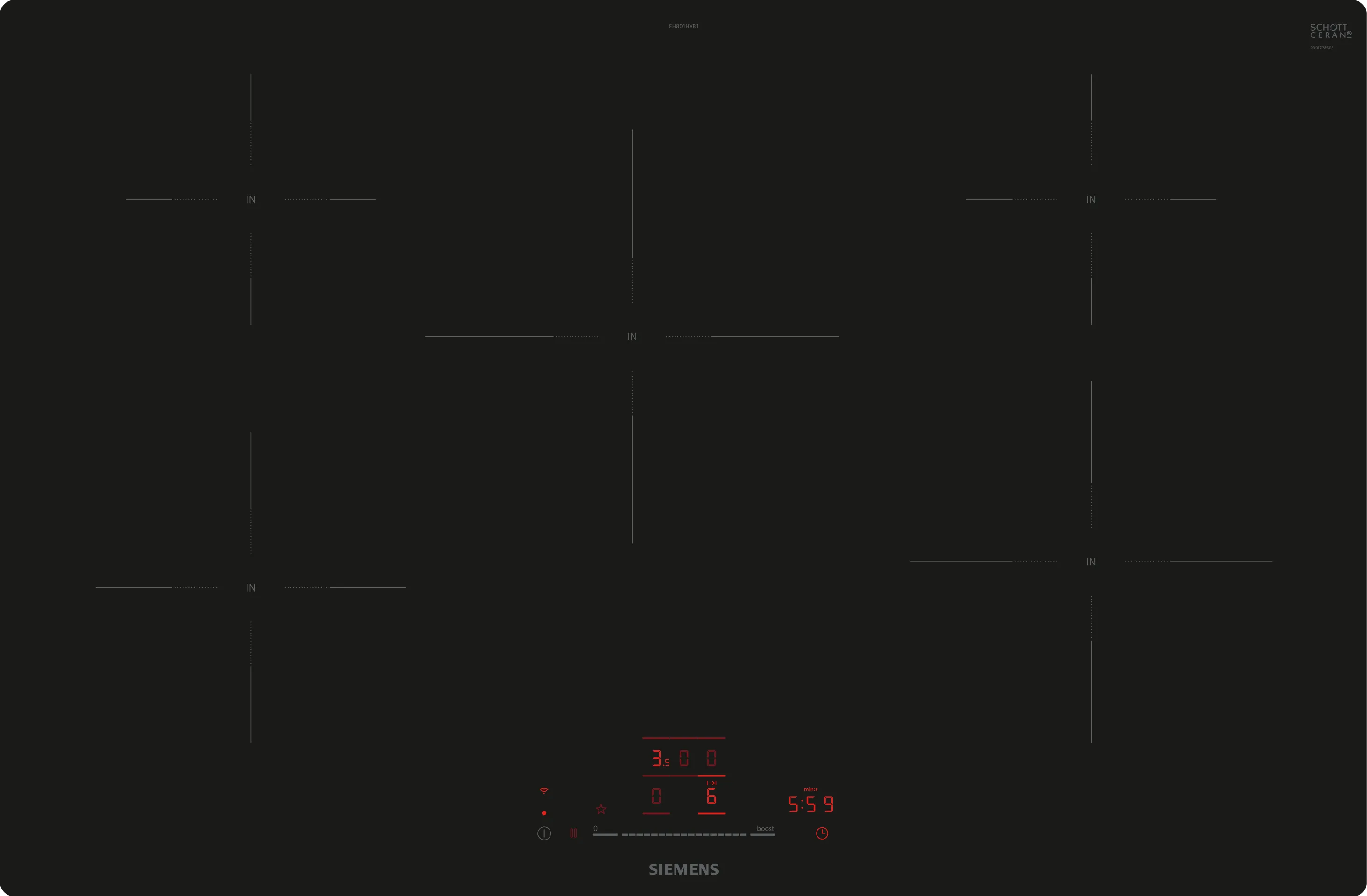 EH801HVB1E, iQ100, Induktionskochfeld, 80 cm, Schwarz, flächenbündig (integriert) EH801HVB1E, iQ100, Induktionskochfeld, 80 cm, Schwarz, flächenbündig (integriert)