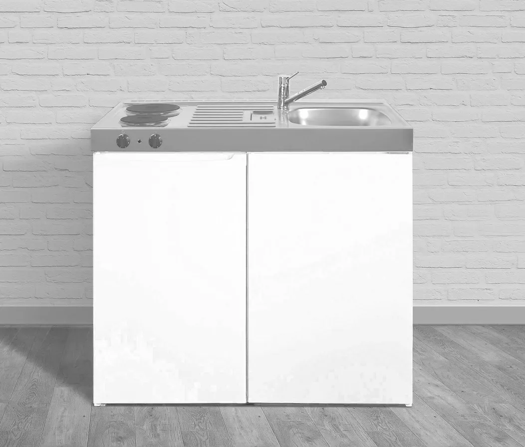 Metall-Pantryküche, 100er, Spüle rechts und Masse-Kochfeld