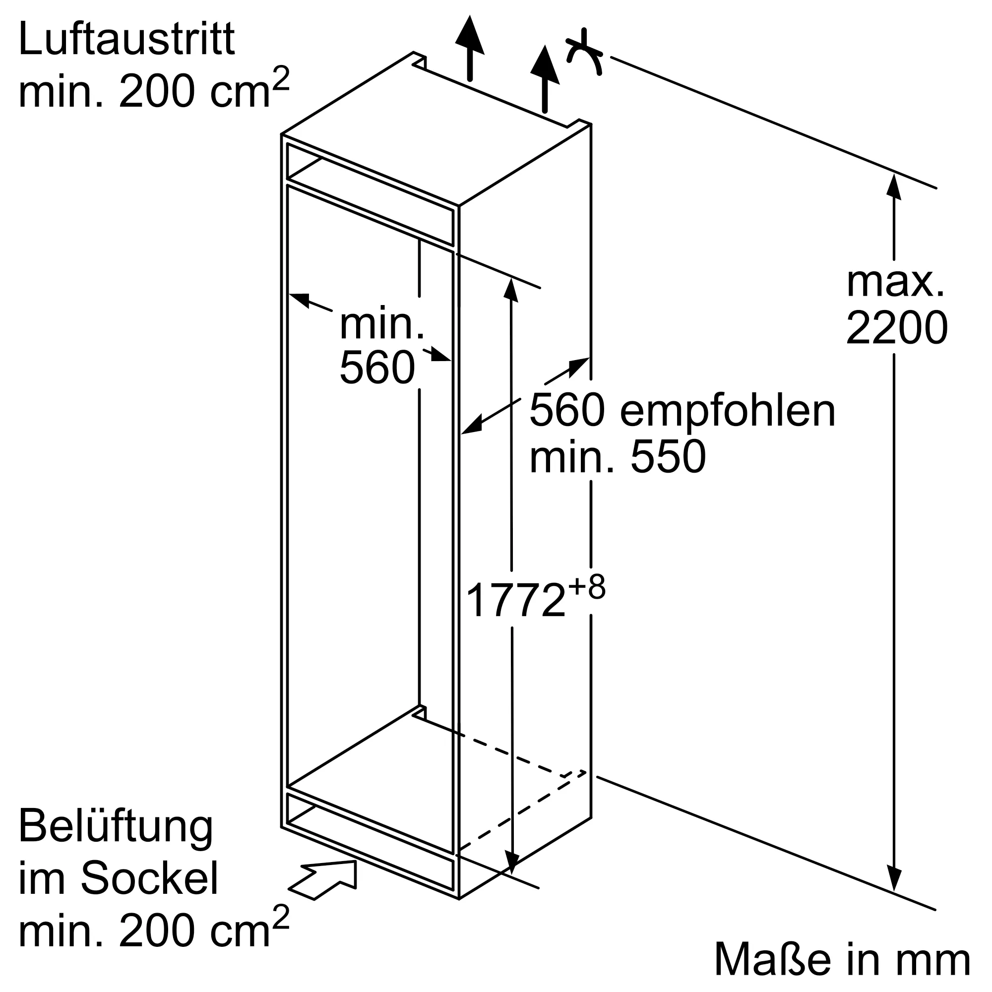  KI87V5SE0, iQ100, Einbau-Kühl-Gefrier-Kombination mit Gefrierbereich unten, 177.2 x 54.1 cm, Schleppscharnier
