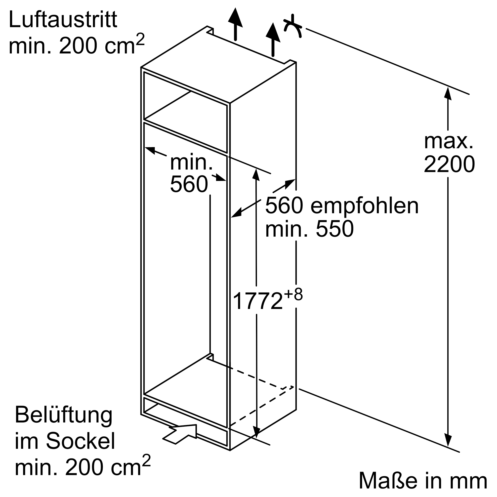  KI82LADD0, iQ500, Einbau-Kühlschrank mit Gefrierfach, 177.5 x 56 cm, Flachscharnier mit Softeinzug