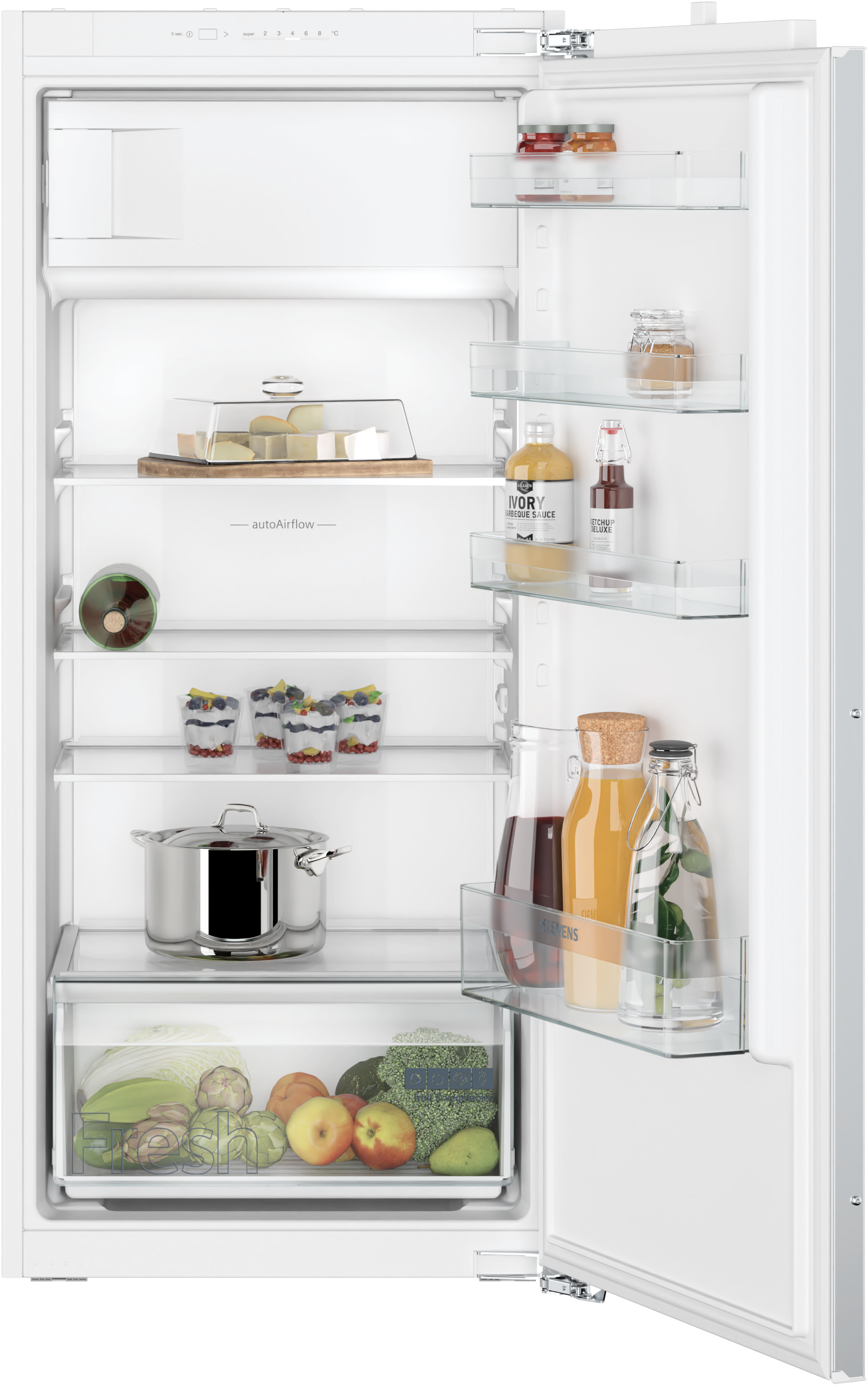  KI42L2FE1, iQ100,  Einbau-Kühlschrank mit Gefrierfach,  122.5 x 56 cm,  Flachscharnier