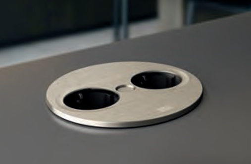 Arbeitsplatten-Energiebox Twist 2, rund, Edelstahl-Optik mit 2 Steckdosen Arbeitsplatten-Energiebox Twist 2, rund, Edelstahl-Optik mit 2 Steckdosen