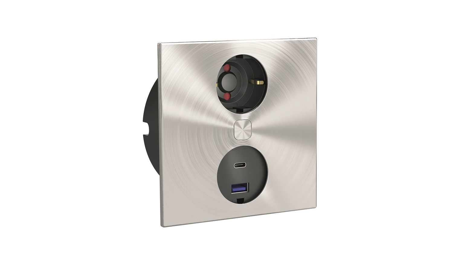 Arbeitsplatten-Energiebox Duplex, quadratisch, Edelstahl mit USB/C Arbeitsplatten-Energiebox Duplex, quadratisch, Edelstahl mit USB/C
