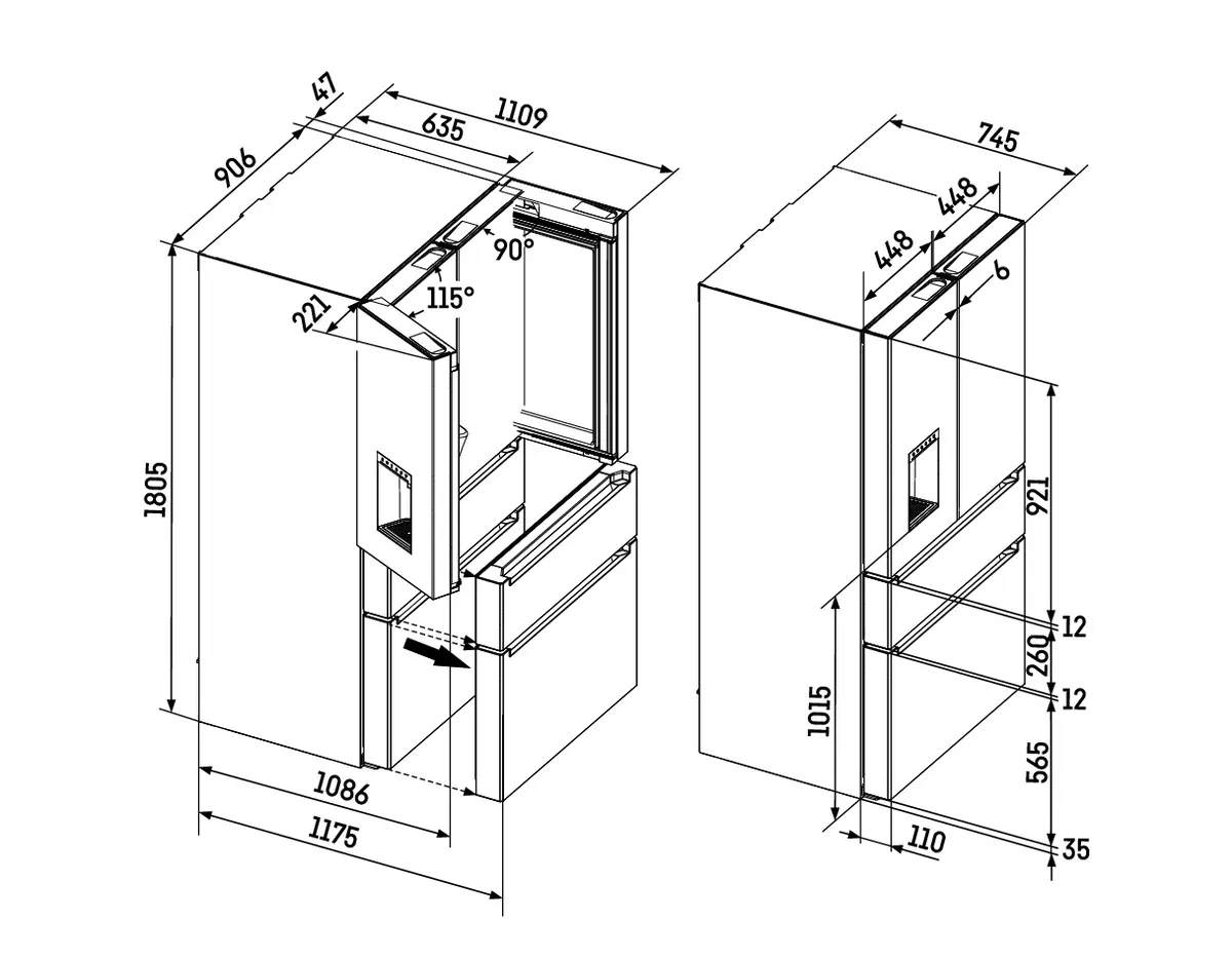 MBbsdi 9556-20, French-Door-Kühl-Gefrierkombination mit 2 Gefrierschubladen und IceMaker und InfinitySpring MBbsdi 9556-20, French-Door-Kühl-Gefrierkombination mit 2 Gefrierschubladen und IceMaker und InfinitySpring