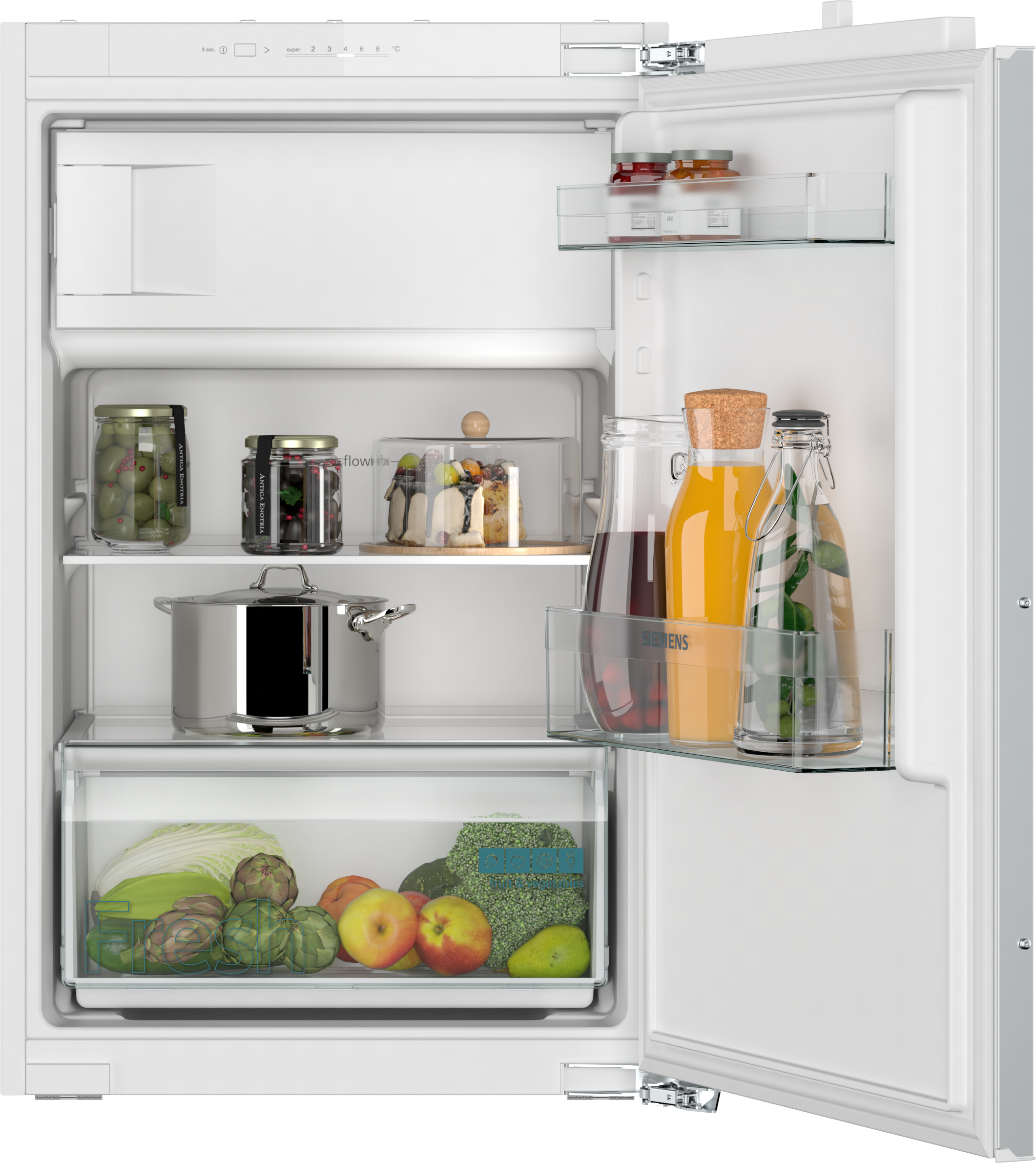  KI22L2FE1, iQ100,  Einbau-Kühlschrank mit Gefrierfach,  88 x 56 cm,  Flachscharnier