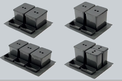 Abfallsammler / Organisationsbox universell für 75/80er Auszug, 3 x 16 Liter, H = 300 mm Abfallsammler / Organisationsbox universell für 75/80er Auszug, 3 x 16 Liter, H = 300 mm
