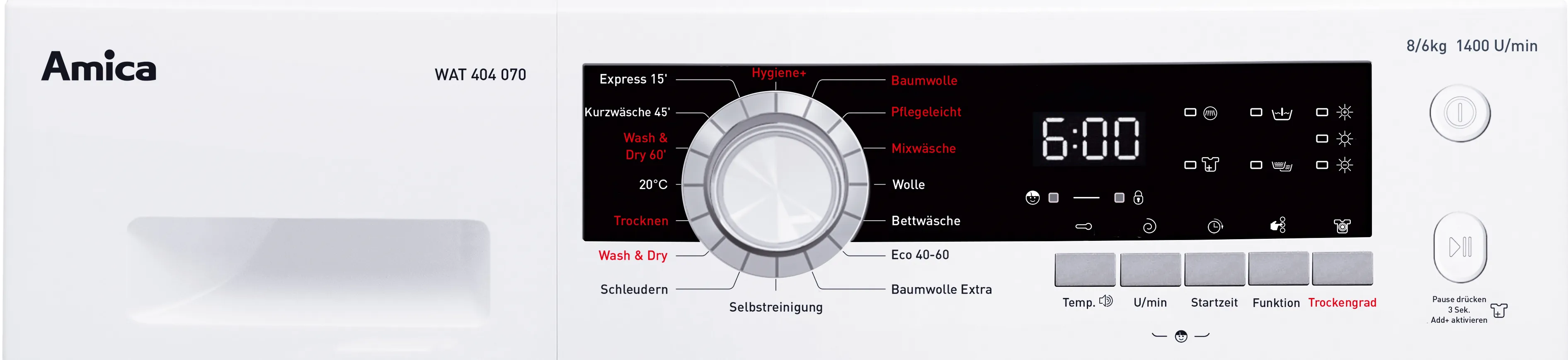 Waschtrockner WAT 404 070, weiß, 8 kg / 6 kg