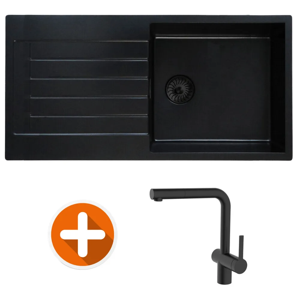 Granit Spülenset 850 86x45cm mit Armatur und