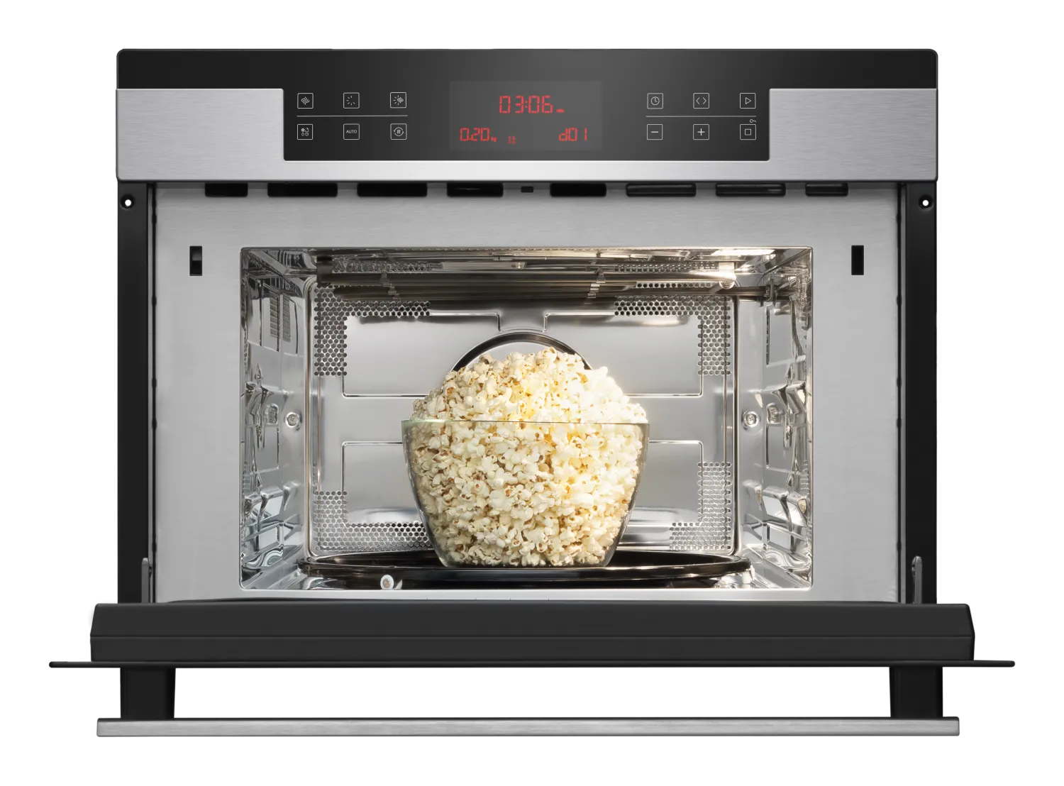 Kompakt-Einbaubackofen mit Mikrowellenfunktion, X-type Design, Edelstahl, Edelstahl Garraum, 44 Liter Kompakt-Einbaubackofen mit Mikrowellenfunktion, X-type Design, Edelstahl, Edelstahl Garraum, 44 Liter
