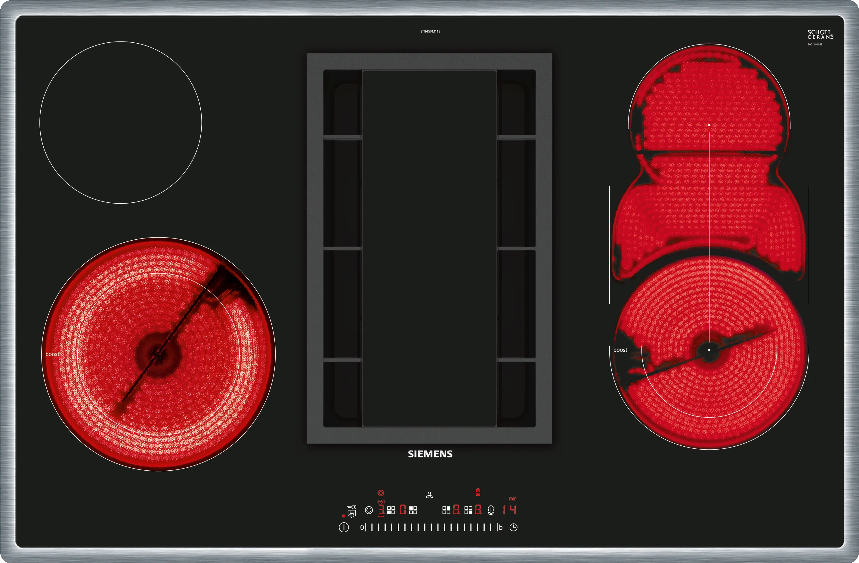  ET845FM11E, iQ500, Kochfeld mit Dunstabzug (Strahlung), 80 cm, Mit Rahmen aufliegend