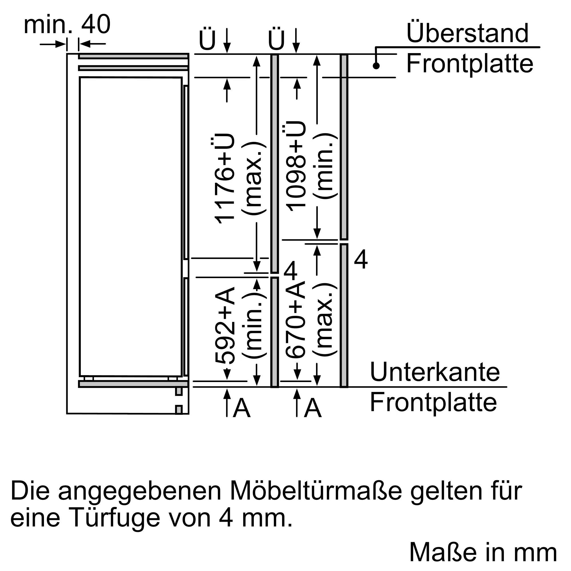  KI87V5SE0, iQ100, Einbau-Kühl-Gefrier-Kombination mit Gefrierbereich unten, 177.2 x 54.1 cm, Schleppscharnier