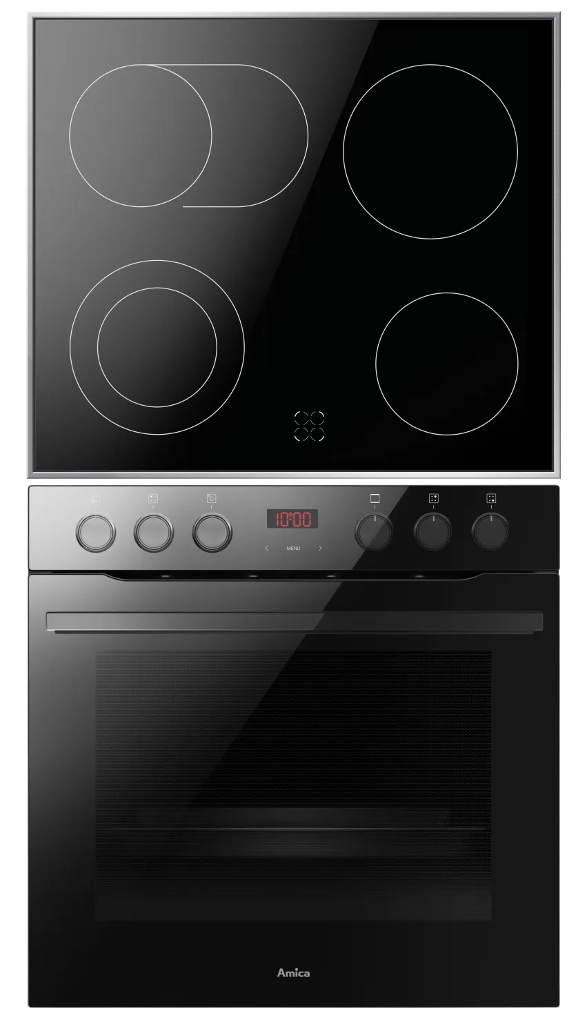 Herd-Set, Glaskeramik-Kochfeld-Edelstahlrahmen, X-type Design, Schwarz, 77l Herd-Set, Glaskeramik-Kochfeld-Edelstahlrahmen, X-type Design, Schwarz, 77l
